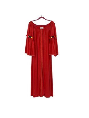 PITUSA Off The Shoulder Gypsy Maxi Dress In Orange One Size Pom Poms Boho Knit